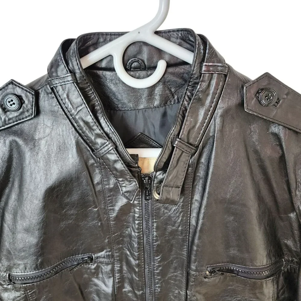 VTG Berman’s The Leather Experts Brown Leather Bomber Jacket Size 44 Korea 80s